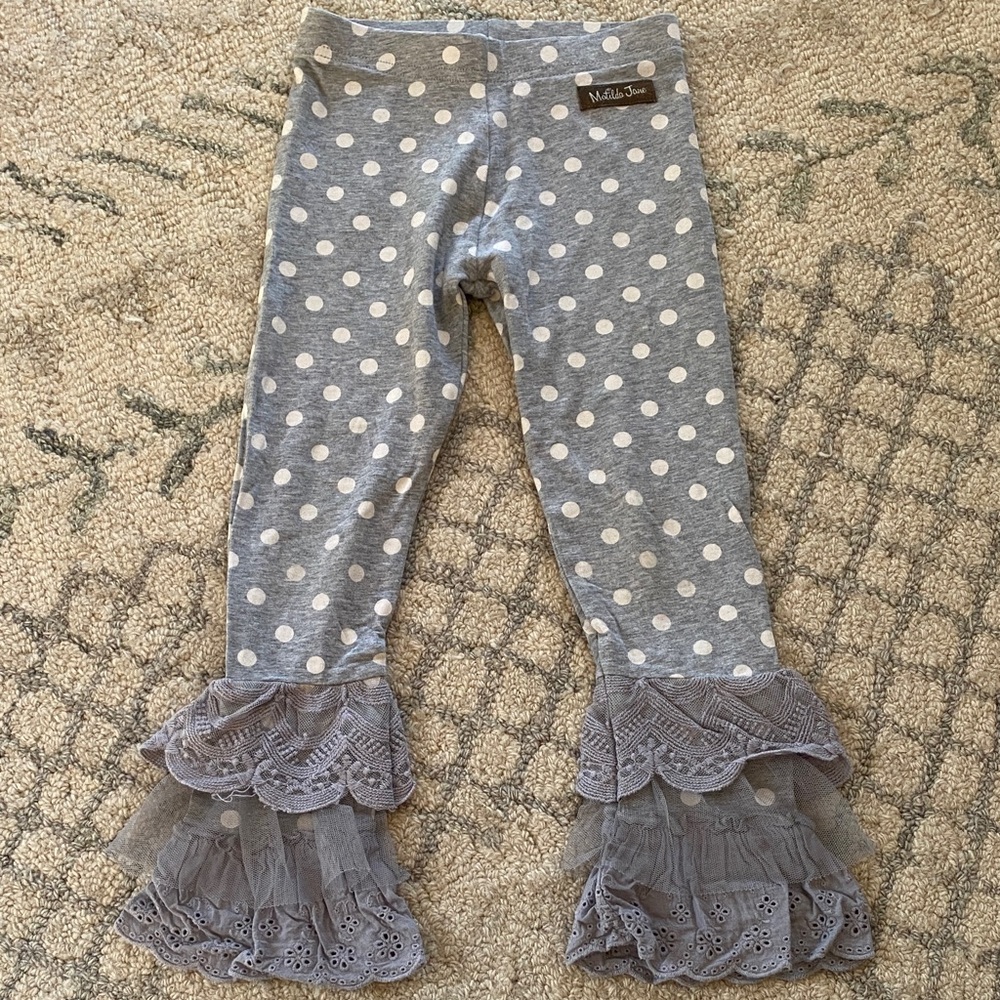 Matilda Jane gray Polka Dot Ruffle Leggings. Size 4